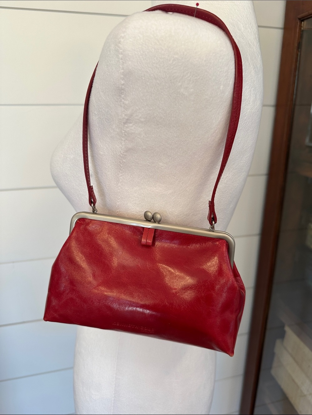 Kenneth Cole Red Leather Frame-Top Bag